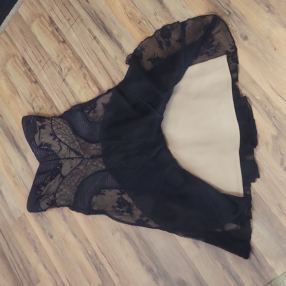 Vtg TADASHI Black Lace Mesh Over Nude Strapless Cocktail Midi Dress - Picture 5 of 14